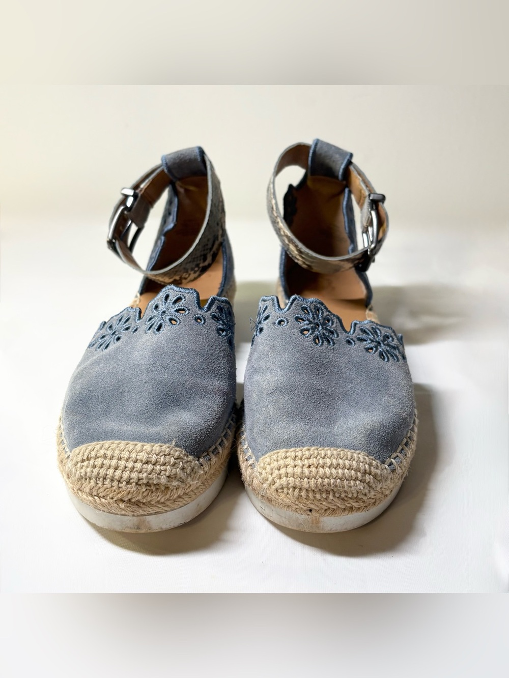 Crown Vintage Brixie Powder Blue Espadrille Leather Scalloped Embroider Size 7 - Picture 3 of 14